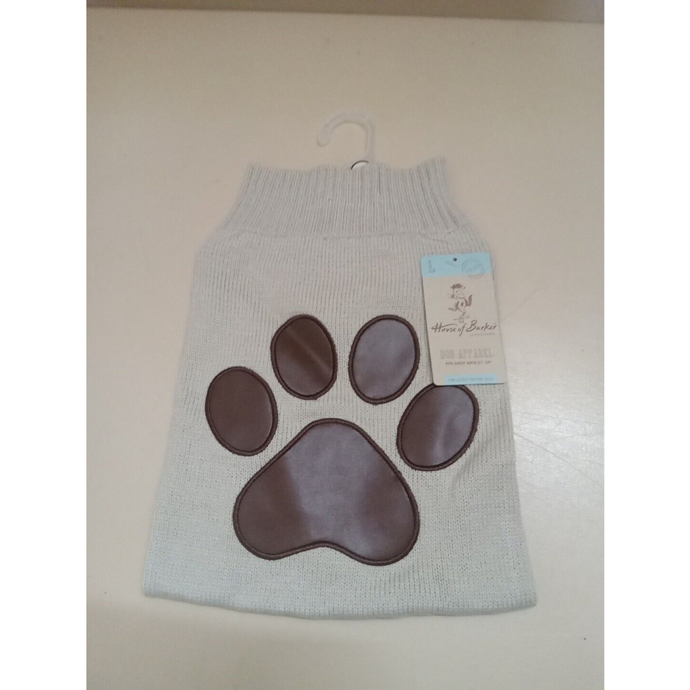 House of Barker Knit/Paw Applique Dog Sweater - Tan (L /21"-24" Chest Girth) NEW